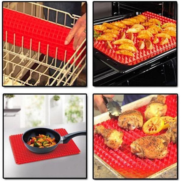 Red Pyramid Silicone Baking Mat - Nonstick Bakeware Microwave Bacon Cooker  Pastry Mats Red BBQ Grill Mat Baking Supplies - 16 X 11'' Healthy Food