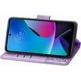 thumbnail image 4 of Wallet Case for Motorola Moto G Play 2023,PU Leather Flip Protective Phone Case Wrist Strap Card Slots Holder Pocket Emboss Butterfly Flower Stand Case for Motorola Moto G Play 2023 Light Purple, 4 of 14