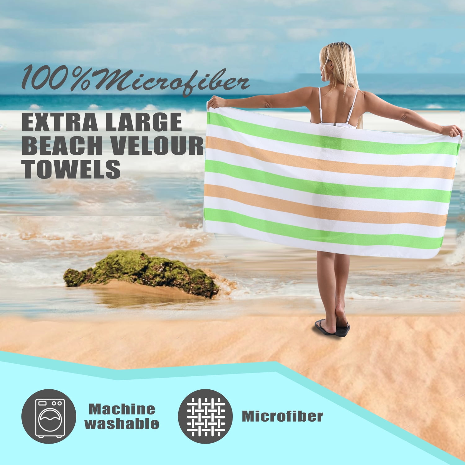 Beartech 4 Pack Oversized Microfiber Beach Towel, 30x60 inches Super Absorbent Quick Dry Camping Travel Towels Lightweight Outdoor Large Swim Towel for Adults Green