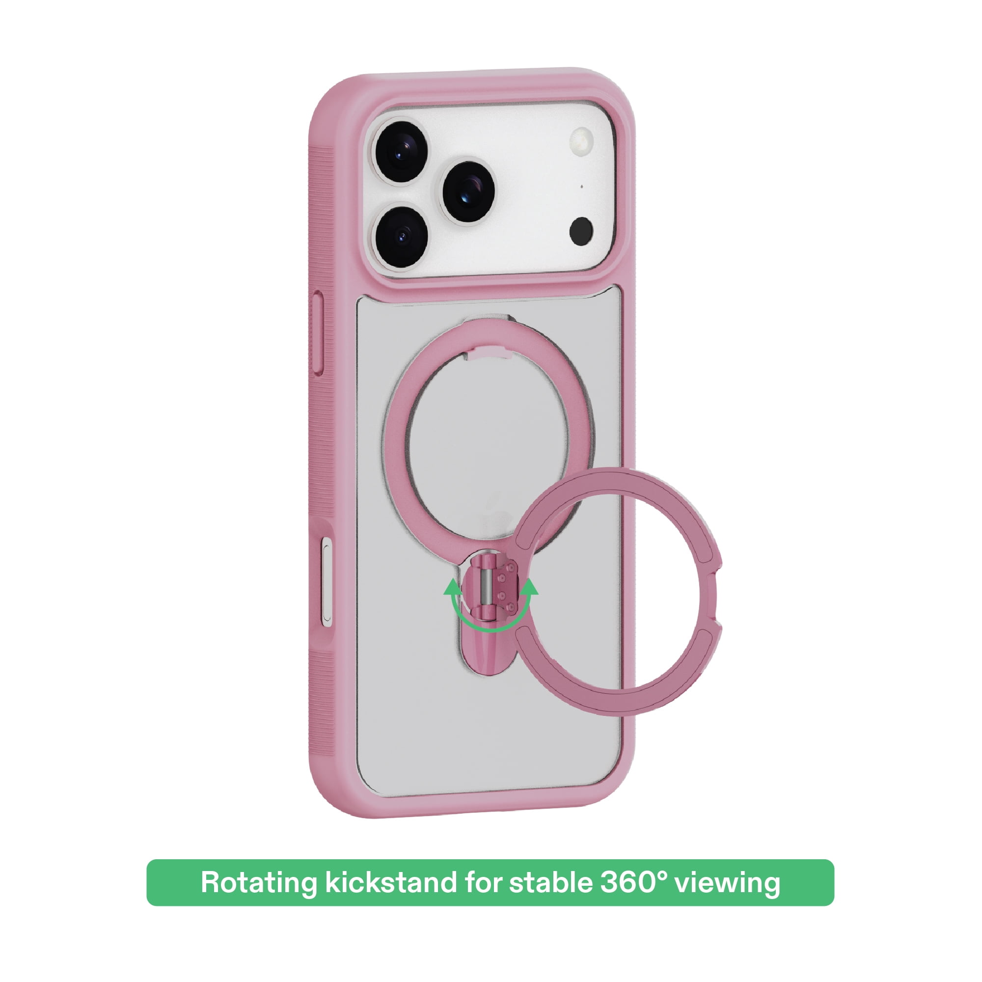 onn MagSafe Compatible Phone Case with Kickstand for iPhone 17 Pro - Pink/Frosted Clear