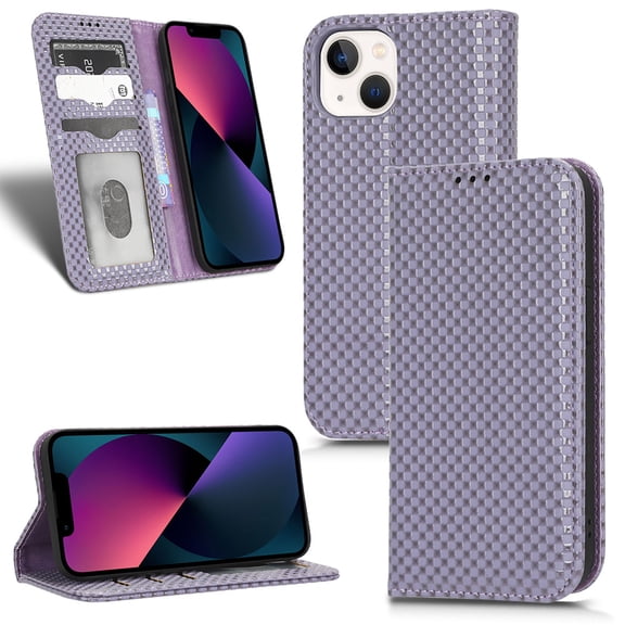 Luxury PU Leather Wallet For iPhone 13 Mini, Folio Premium Leather Phone Case with Kickstand Card Holder Magnetic Flip Shockproof Protective Cover for iPhone 13 Mini 5.4 inch, Purple