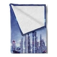 thumbnail image 2 of City Soft Flannel Fleece Blanket, Dubai Downtown UAE Night Scenery Modern High Rise Buildings Travel Destination, Cozy Plush for Indoor and Outdoor Use, 60" x 80", Violet Blue Orange, by Ambesonne, 2 of 5