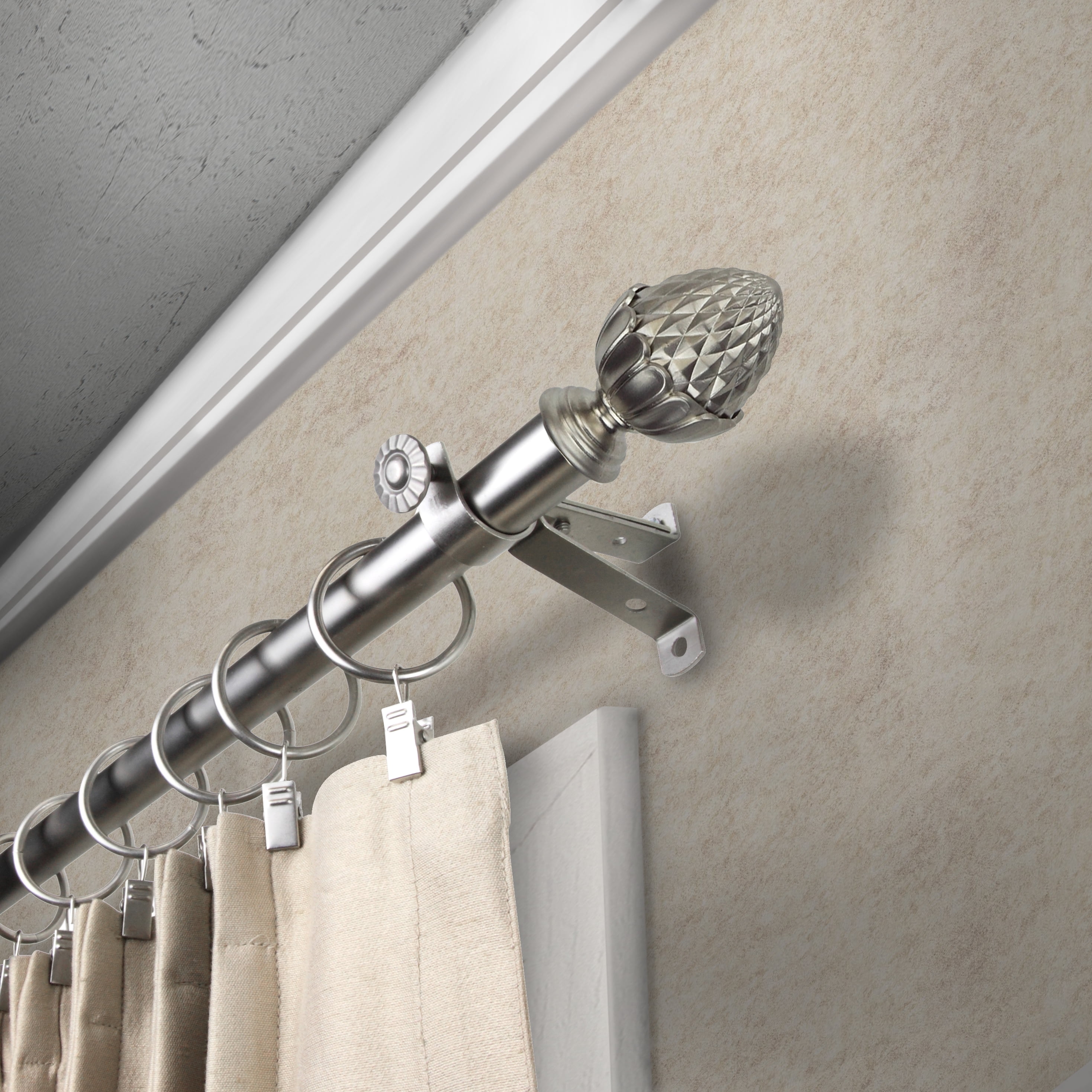 13/16" Dia Adjustable 28-48 inch Curtain Rod with Dagan Finials - Satin Nickel,(4867-285)