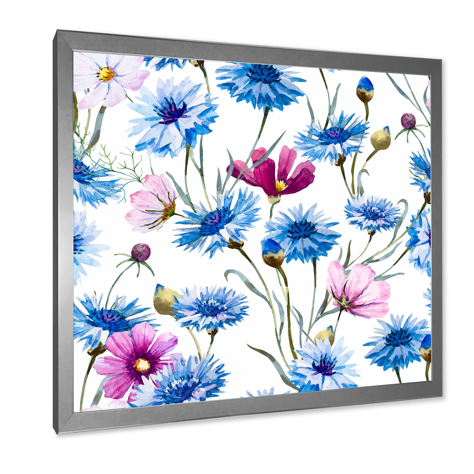Designart 'Pink and Blue Wild Cornflowers' Traditional Framed Art Print