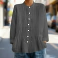 thumbnail image 6 of cocolona Button Up Shirts for Women Crew Neck Solid Color Blouses Fashion Casual Loose Long Sleeve Tops, 6 of 6