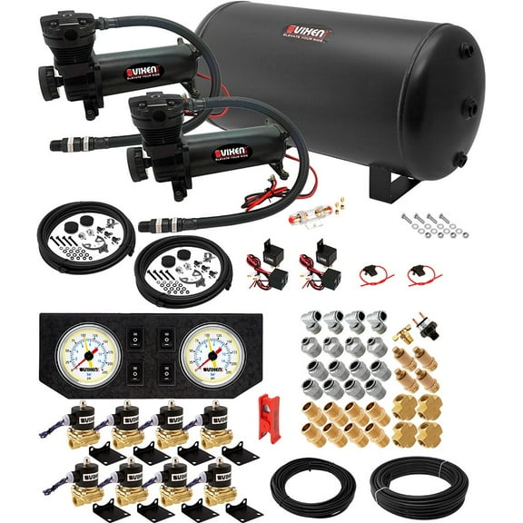 Vixen Air Suspension Kit for Truck/Car Bag/Air Ride/Spring. On Board System- Dual 200psi Compressor, 6 Gallon Tank. For Boat Lift,Towing,Lowering,Load Leveling,Onboard Train Horn VXX1208GW/4863DB