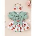 thumbnail image 2 of Gupgi Baby Girl Romper Dress Letter Floral Print Jumpsuit with Headband Set Summer Clothes 2 Pcs Outfits, 2 of 9
