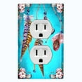 thumbnail image 1 of Metal Light Switch Plate Cover Beaded Feather Flower Strings Teal DRM013, 1 of 14