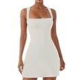 thumbnail image 1 of Mini vestido elástico sin mangas con cuello cuadrado para mujer: corpiño ajustado, cintura alta, largo por encima de la rodilla, prenda informal/de fiesta con tejido de doble forro, 1 of 5