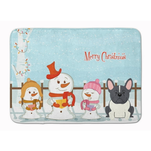 Merry Christmas Carolers French Bulldog Black White Machine Washable Memory Foam Mat
