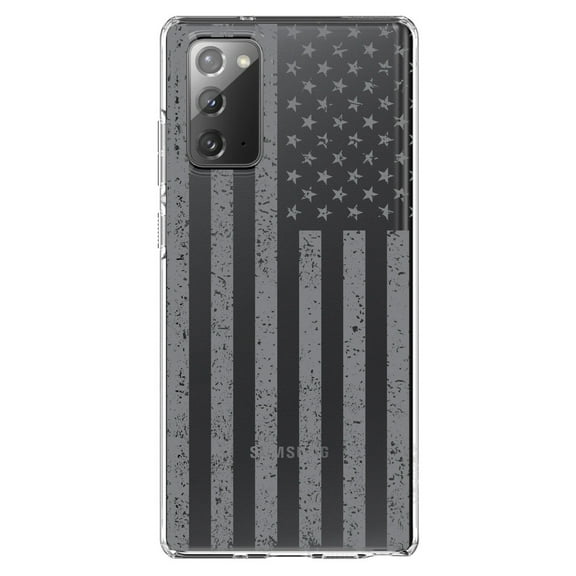 DistinctInk Clear Shockproof Hybrid Case for Galaxy Note 20 ULTRA (6.9" Screen) - TPU Bumper, Acrylic Back, Tempered Glass Screen Protector - Weathered Grey US Flag