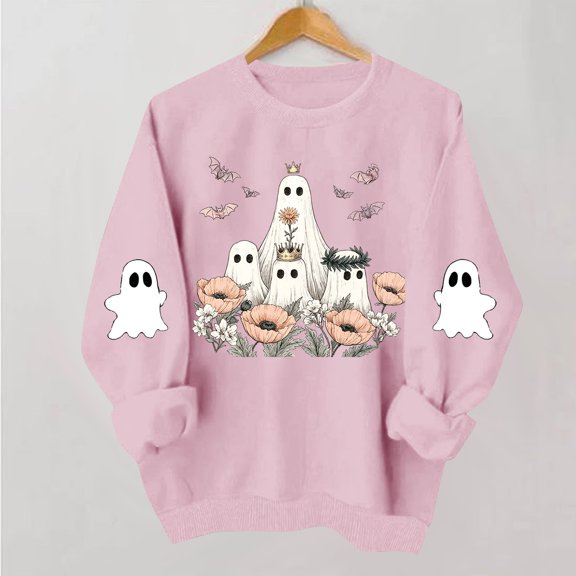 Meichang Womens Halloween Sweatshirt Ghost Graphic Crewneck Pullover Fall Casual Long Sleeve Holiday Sweatshirts