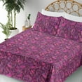 thumbnail image 3 of Ambesonne Dreamy Floral Fitted & Flat Sheet with Shams 4 Pcs Set, Flowers of Wild Life, Queen, Magenta Dark Magenta, 3 of 5