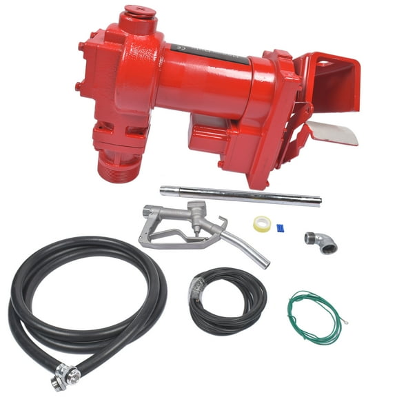 GELUOXI 12V 20GMP Fuel Transfer Pump Red with Hose & Nozzle for Diesel Gas Gasoline Kerosene
