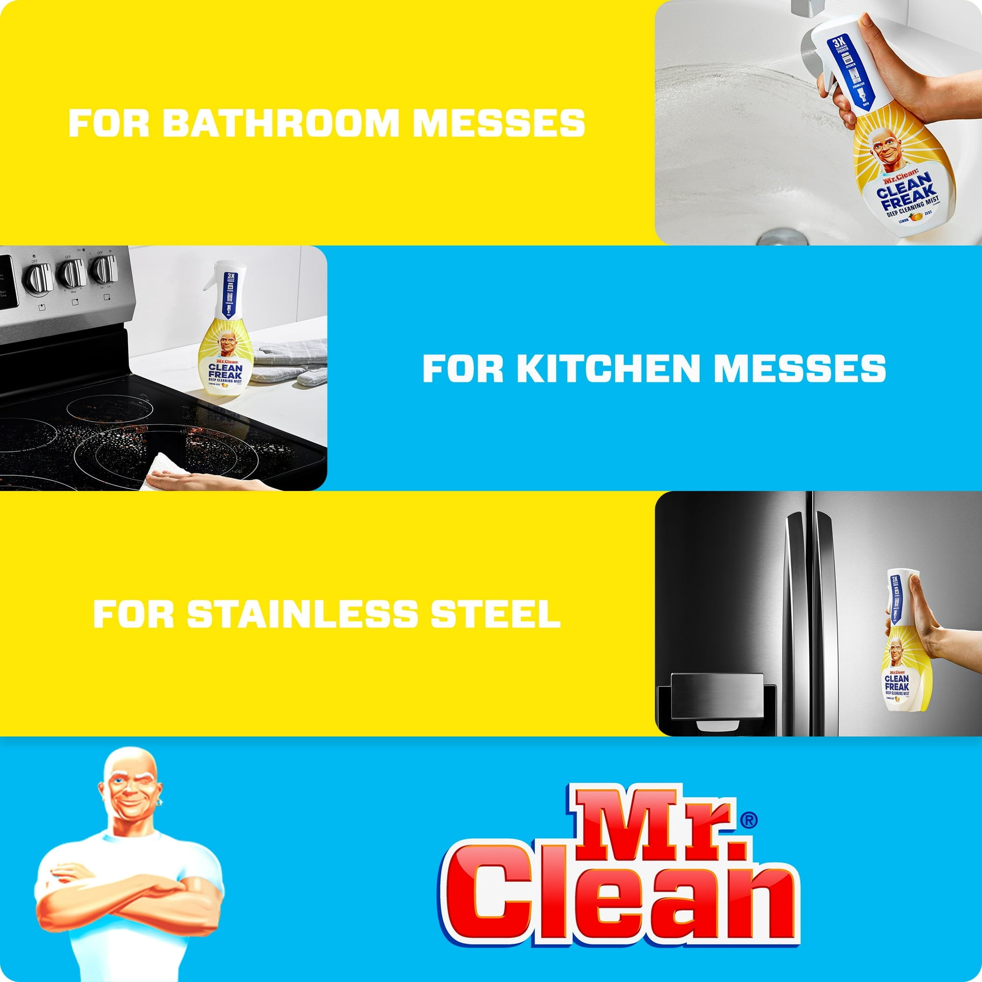 Mr. Clean Clean Freak Multi-Surface Spray, 1 Starter Kit, 1 Refill, Lemon Zest, 32 fl oz (4 Packs)