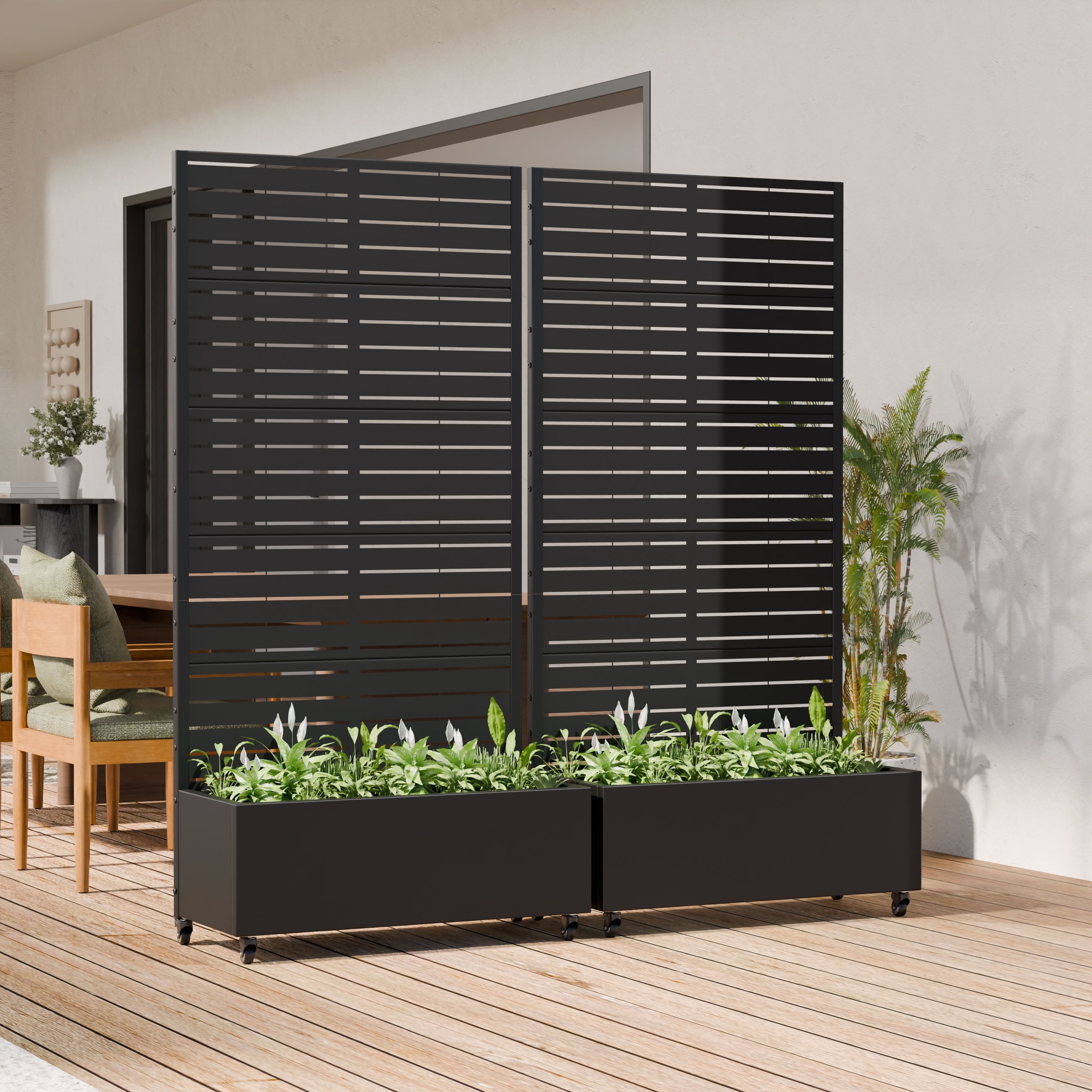 MAYEERTY 5 Panels Outdoor Metal Planter Box, Durable Weather-Resistant Planter, 2 pcs Decorative Metal Flower Box for Patio, Balcony, Garden
