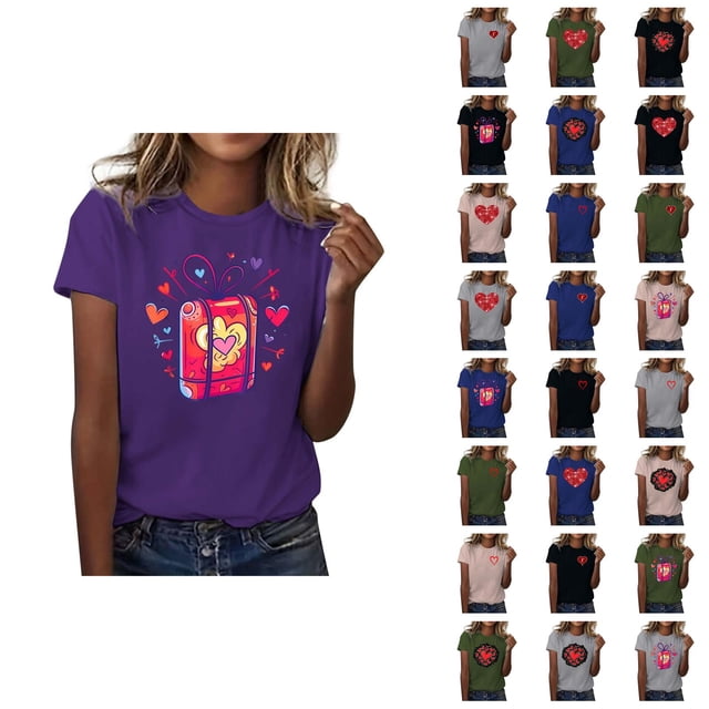 T-shirt Femme Saint-Valentin 2026 Manches Courtes Col Rond Graphique Cœur d'Amour