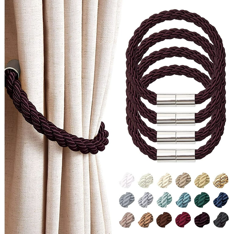 4 Pack Strong Magnetic Curtain Tiebacks Modern Simple Style Drape Tie Backs  Convenient Decorative Weave Rope Curtain Holdbacks for Thin or Thick Home &  Office Window Draperies (Deep Purple) 