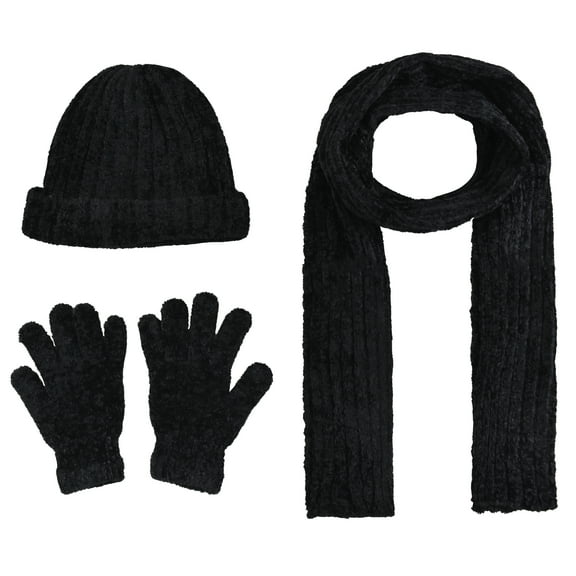 Victory Outfitters Women’s Hat, Gloves, And Scarf 3pcs Set - Black