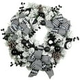 thumbnail image 2 of Northlight Flocked Pine with Harlequin Bows and Ornaments Christmas Wreath - 24" - Unlit, 2 of 8
