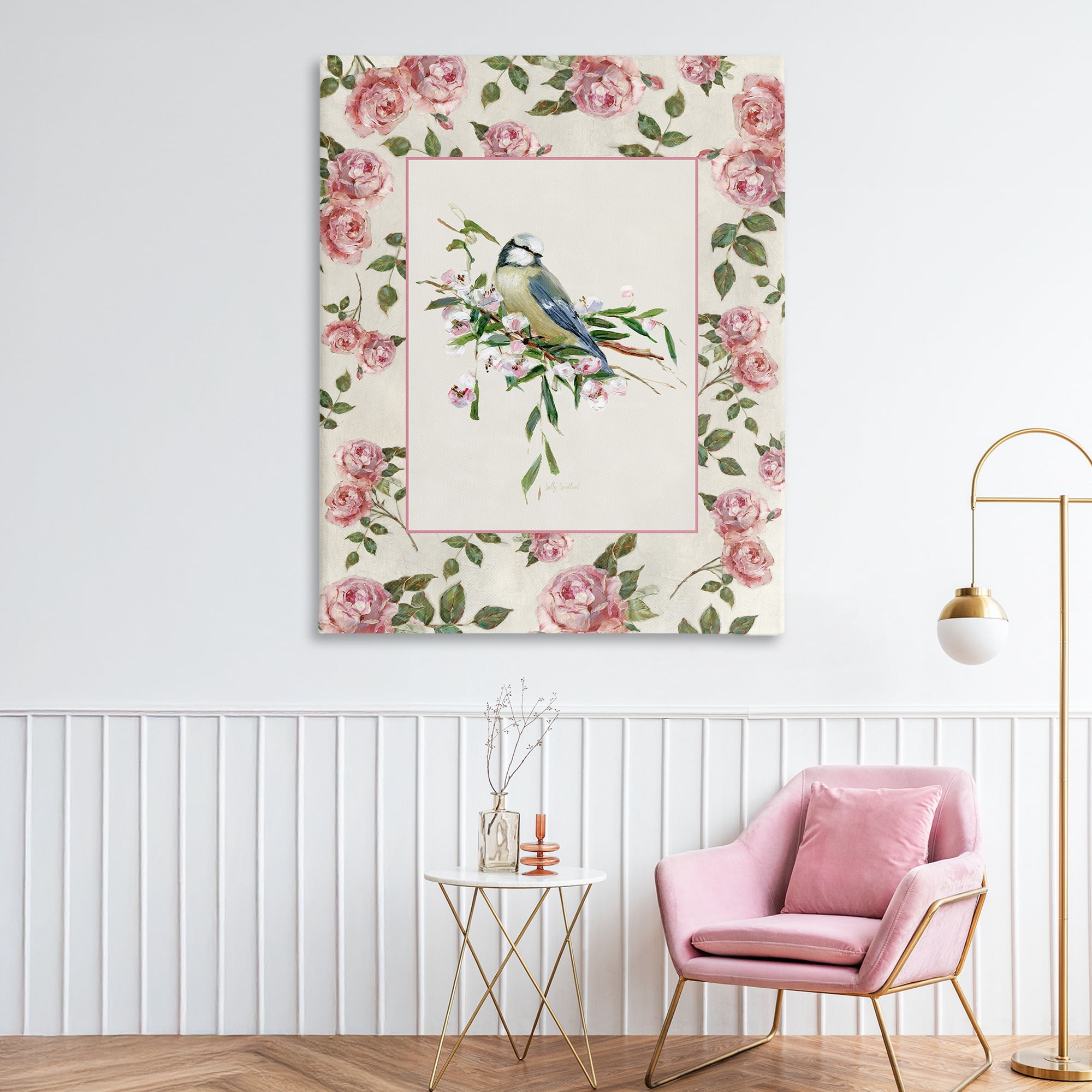 Stupell Industries Dainty Roses & Perched Bird Canvas Wall Art, design by Sally Swatland