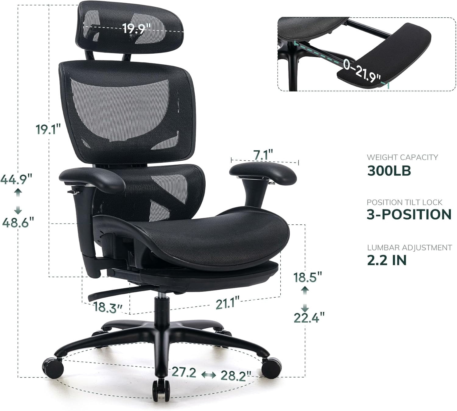 COLAMY Ergonomic Mesh Office Chair with Footrest & 3D Adjustable Armrests, Black