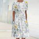 thumbnail image 2 of Vestidos estampados florales plegables de manga corta con cuello redondo informal de verano para mujer Fridja bnh3036, 2 of 8