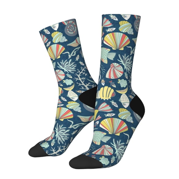 Saiise Underwater Creature Print Unisex Crew Socks, Casual and Athletic Socks, Breathable Running Socks for Adults