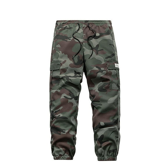 Men's Summer Lightweight Camouflage Outdoor Pants with Loose Fit, Multi-Pocket Design for Hiking, Mountaineering, and Casual Adventures (Breathable & Quick-Dry),Army Green L
