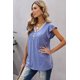 thumbnail image 3 of ABPHQTO Camiseta de manga corta con ribete de encaje abotonado y cuello en V para mujer, 3 of 5