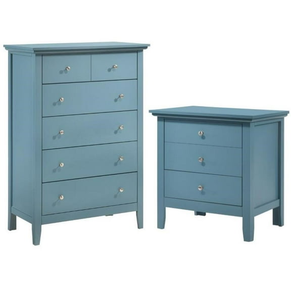 Home Square 2-Piece Set with 5-Drawer Chest and 3-Drawer Nightstand in Teal