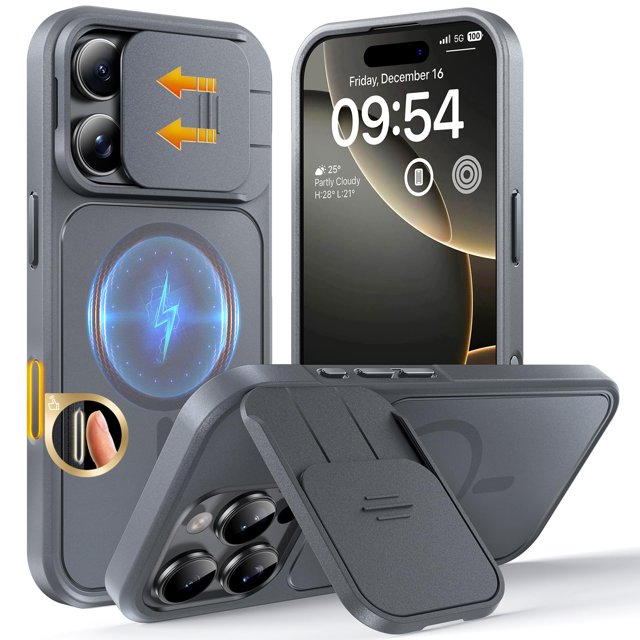 Funda de teléfono TOCOL para iPhone 16 Pro con cámara deslizante gris