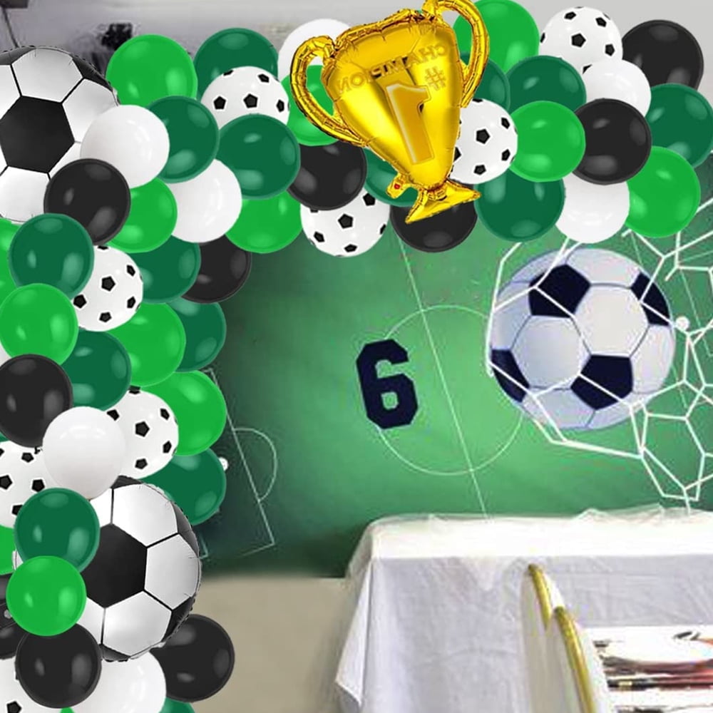 Décoration Anniversaire 9 Ans Thème Football - Kit 27 Pièces (Ballons Aluminium, Latex, Bannière) - Vert Et Noir - 12