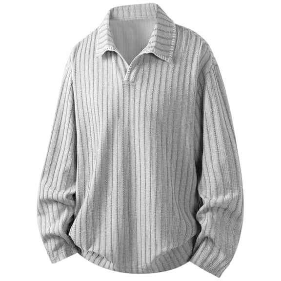 SUYIDA Mens Long Sleeve Polo Shirts Textured Stripe Knit Casual Business Top for Autumn Wardrobe Comfort Fit Classic Fit Polo Shirts For Men