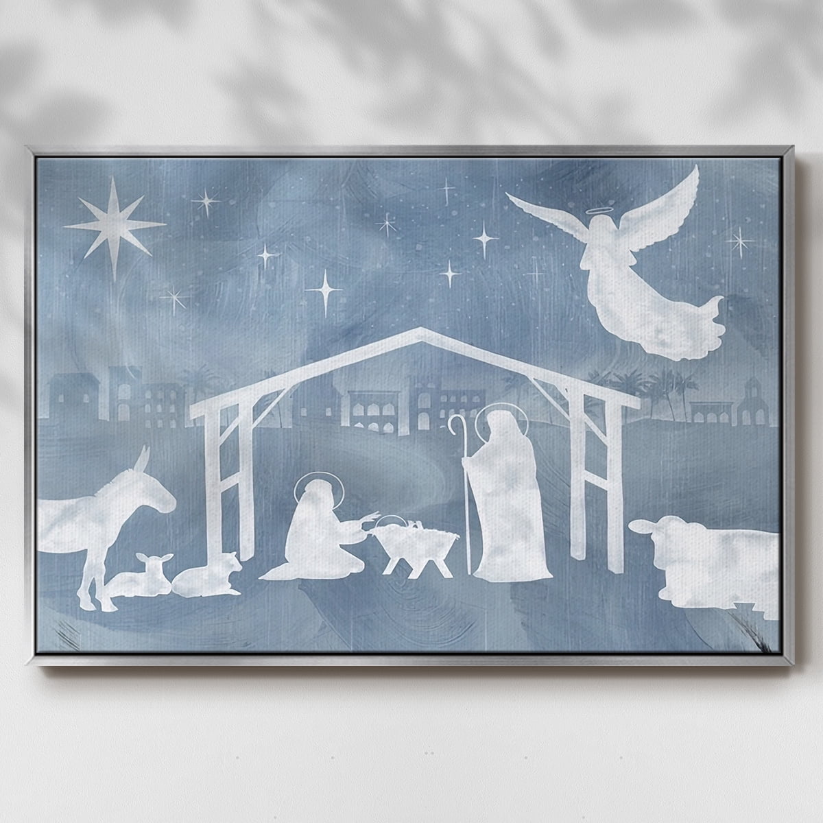 Star of Bethlehem Collection A - Framed Gallery Wrapped Holiday Canvas - 27 x 41 - Silver Frame