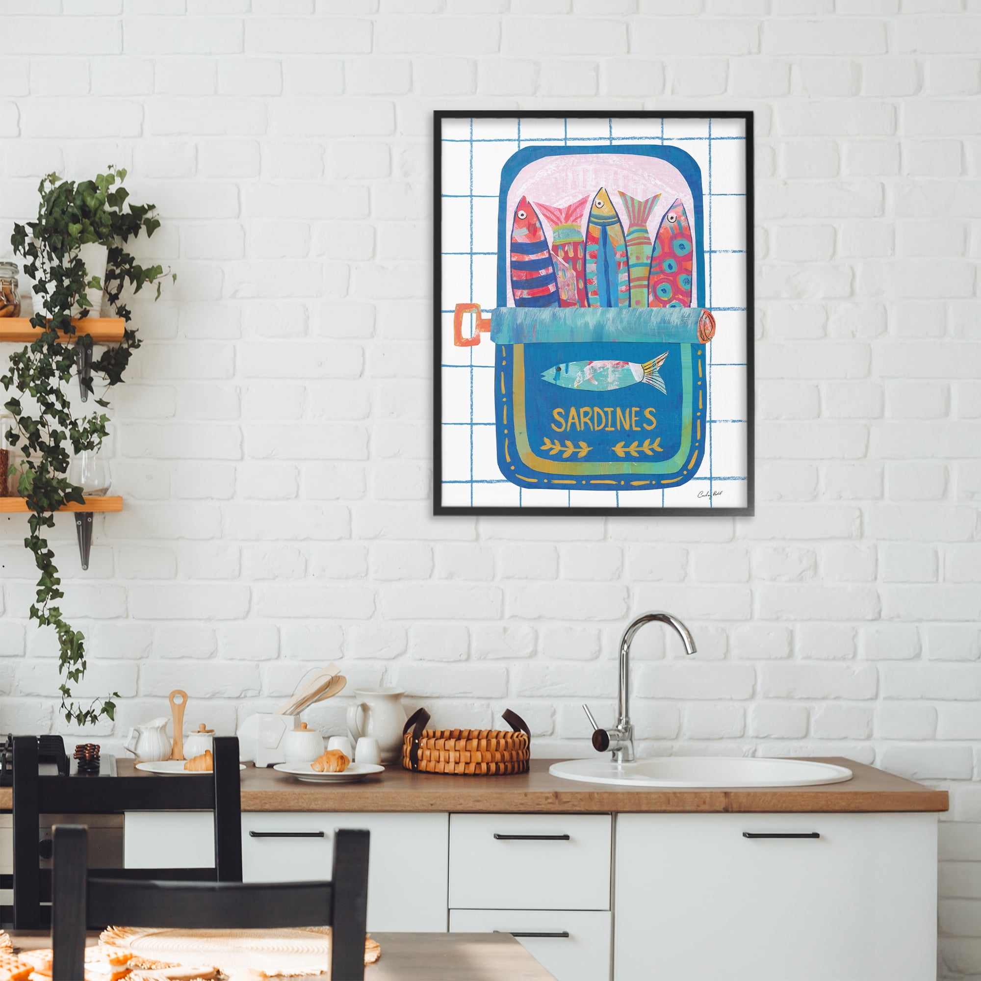 Stupell Industries Silly Sardines Blue Tin Black Framed Giclee Art, design by Courtney Prahl