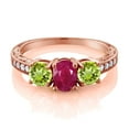 thumbnail image 2 of Gem Stone King 2.22 Ct Oval Red Ruby Green Peridot 18K Rose Gold Plated Silver Moissanite Ring (Size 9), 2 of 4