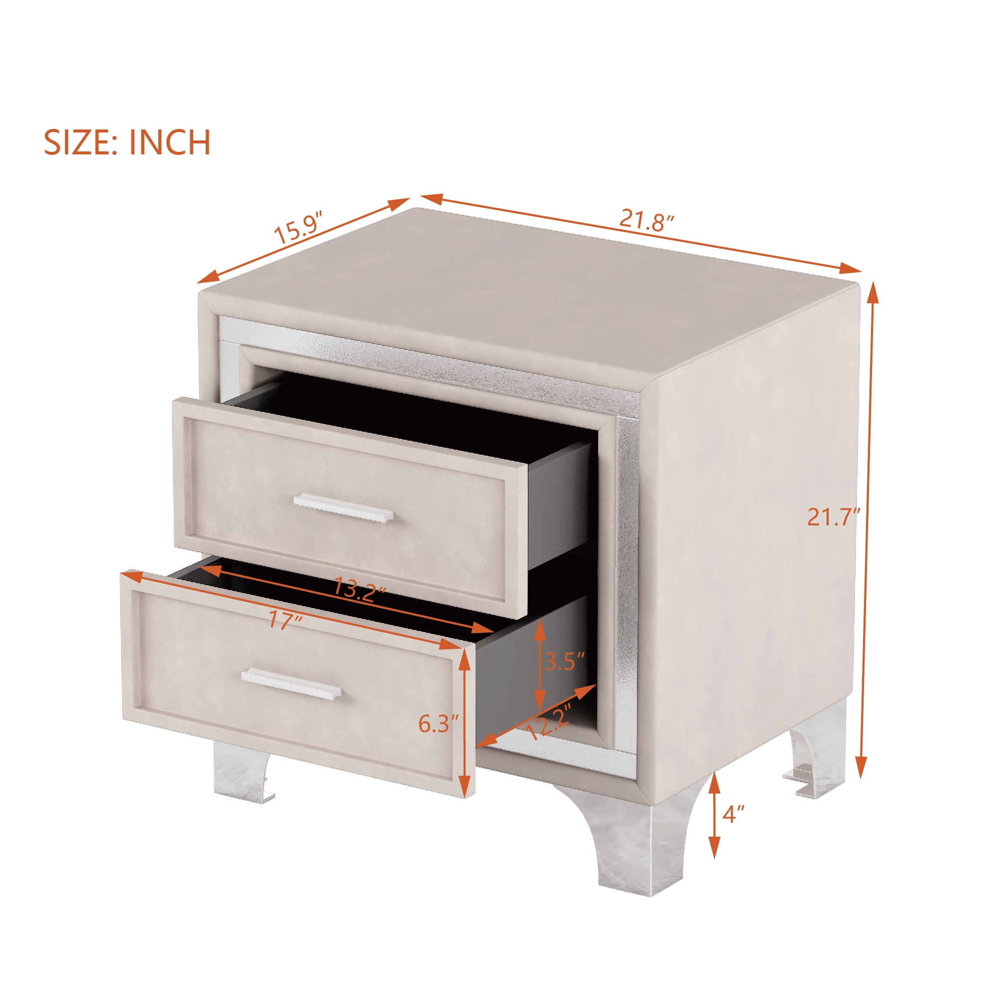 Aukfa 2-Drawer Nightstand, Modern Bedside Table for Bedroom/Living Room,Beige