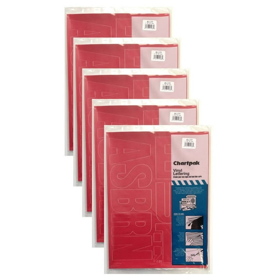 Chartpak 4-inch Red Stick-on Vinyl Capital Letters (01177), 5 PACKS