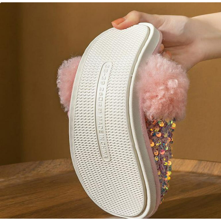 Bling Faux Fur Slippers