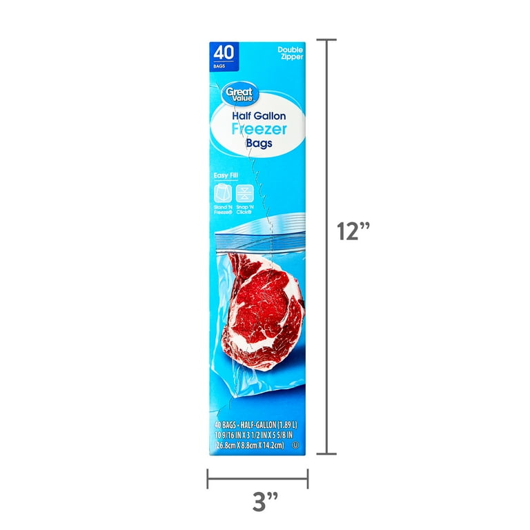 Great Value Double Zipper Half Gallon Freezer Bags, 40 Count with