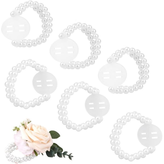 6 Pieces Corsage Wristlet Bands, Elastic Corsage Bracelet Handmade Stretch Pearl Corsage Wristband DIY Flower Bracelet for Women Girls Bridal Wedding Prom Party Accessories