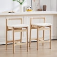 thumbnail image 3 of Zesthouse 25.8" Wooden Counter Height Stools Set of 2, Mid Century Kitchen Bar Stools with Paper Cord Backrest & Raw Solid Wood Legs, Farmhouse Linen Upholstered Barstools for Kitchen Island, Beige, 3 of 11