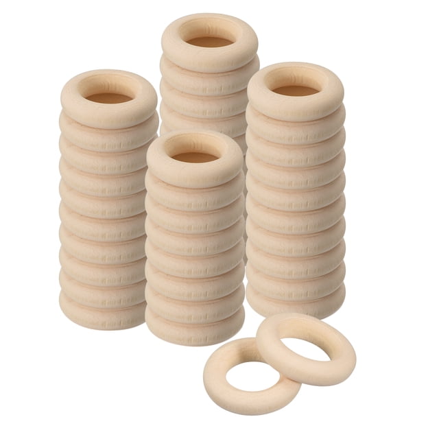Paquete de 100 anillos de madera natural de 25mm (1"), círculos de madera sin terminar de 6mm