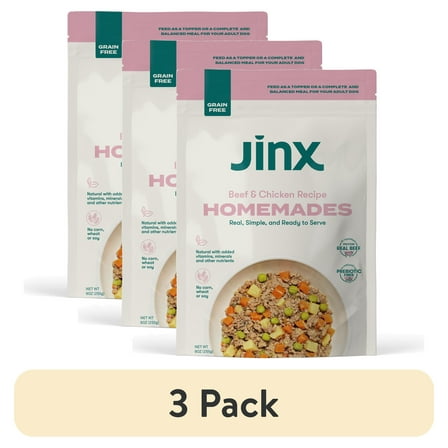 (3 pack) Jinx Homemades Beef & Chicken Recipe Wet Natural Dog Food, 9 oz. Pouch
