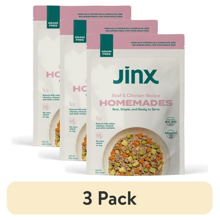 (3 pack) Jinx Homemades Beef & Chicken Recipe Wet Natural Dog Food, 9 oz Pouch