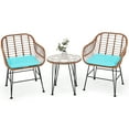 thumbnail image 4 of Costway 3PCS Patio Rattan Bistro Set Table Armchair Garden Turquoise Cushion, 4 of 12