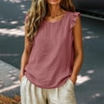 thumbnail image 6 of Otntypg Women’s Ruffled Trim Sleeve Tank Tops Lightweight Casual Crewneck Summer Shirts Loose Fit Basic Solid Color Blouse Soft Cotton Sleeveless Tops, 6 of 7