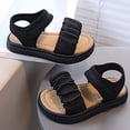 thumbnail image 2 of GiLiling Girls Sandals, Girls Summer Open-Toe Sandals with Ruched Wide Strap, Breathable Platform Flats with Non-Slip Rubber Sole for Beach Casual Play (Black, 2-2.5 Years), 2 of 8