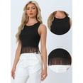 thumbnail image 2 of DARING DIVA Women's Ribbed Knit Tank Crew Neck Crop Tassel Trim Vest XS Black, 2 of 6